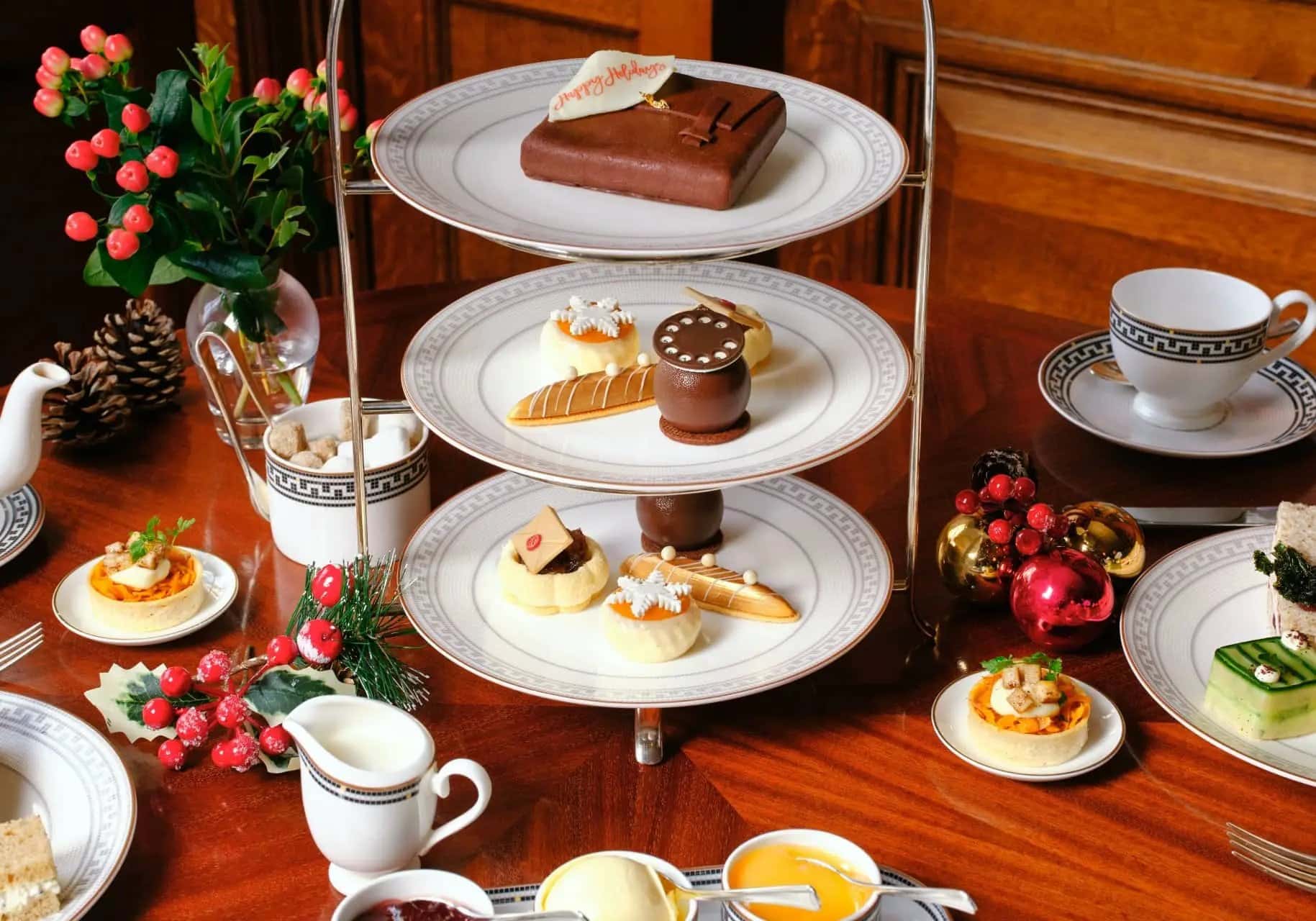 Christmas at Raffles London at The OWO: Christofle silver trees, a fir-cone chandelier and festive bakes
